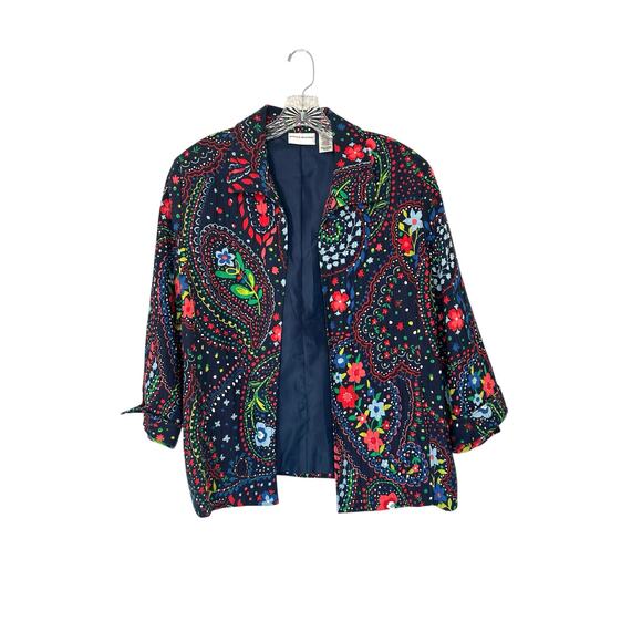 Alfred Dunner Plus Blue Red Floral Colorful Fun Playful Open Front Blazer 14 - Picture 1 of 11